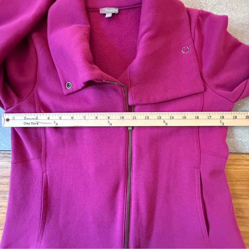 Talbots Petite Magenta Pink Asymmetrical Zip Fleece Moto Jacket Size MP - Picture 12 of 12